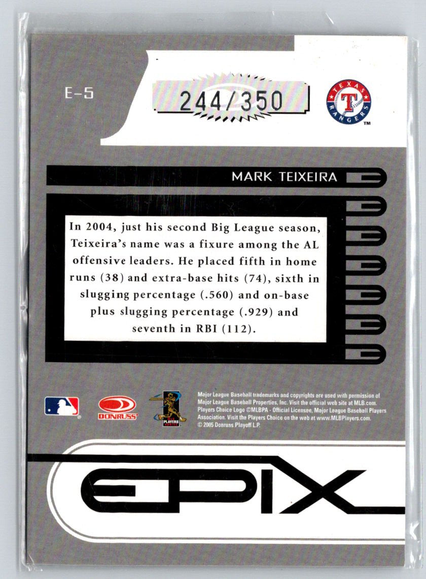 2005 Donruss Zenith #E-5 Mark Teixeira Epix Moment Purple #/100 M21