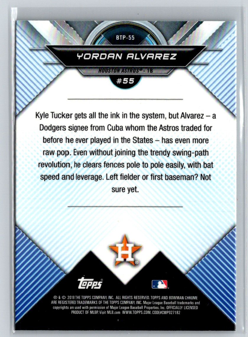2018 Bowman #BTP-55 Yordan Alvarez Bowman Chrome Scouts' Top 100 M21