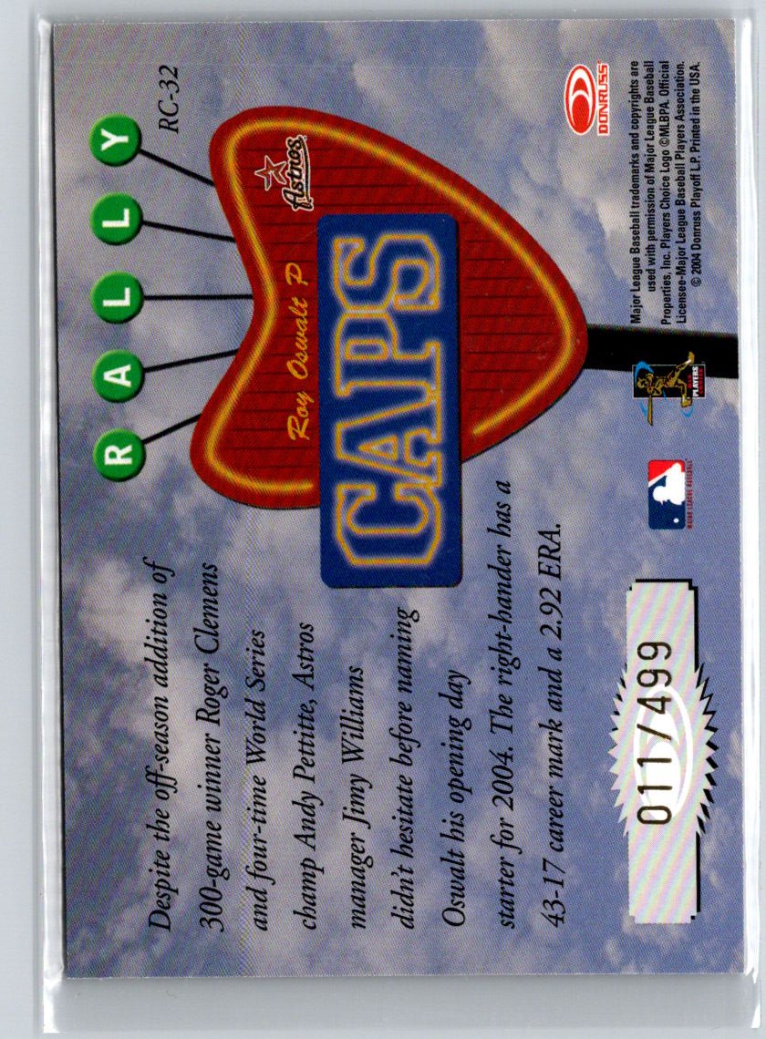 2004 Donruss Studio #RC-32 Roy Oswalt Rally Caps Gold #/499 M22