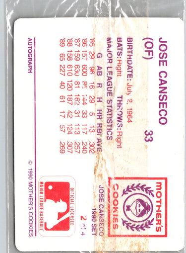 1990 Mother's Cookies Jose Canseco #2 Jose Canseco M23