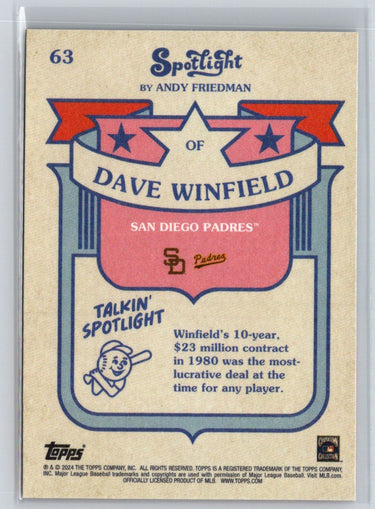 2024 Topps Spotlight by Andy Friedman #63 Dave Winfield M23