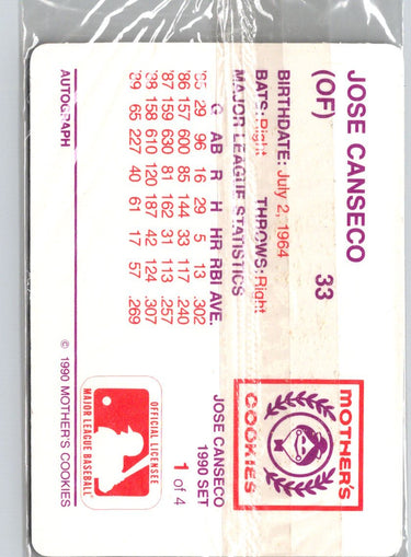 1990 Mother's Cookies Jose Canseco #1 Jose Canseco M24