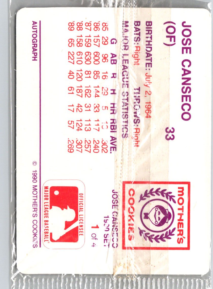 1990 Mother's Cookies Jose Canseco #1 Jose Canseco M25