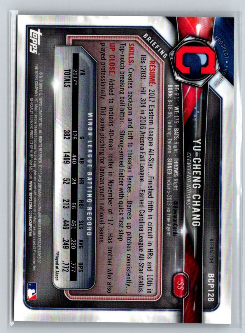2018 Bowman #BCP128 Yu-Cheng Chang Chrome Prospects Refractor #/499 M25