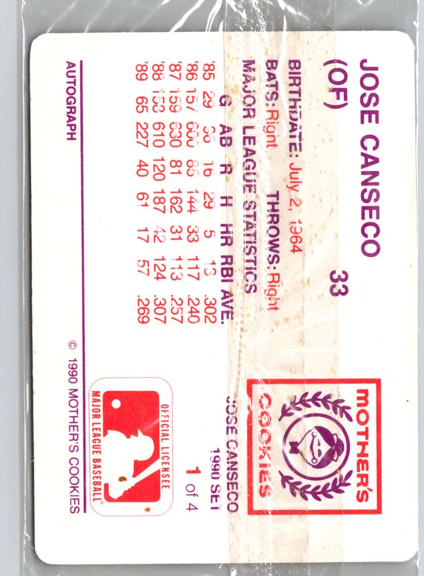 1990 Mother's Cookies Jose Canseco #1 Jose Canseco M26