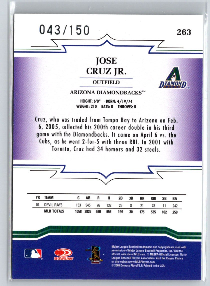 2005 Donruss Throwback Threads #263 Jose Cruz Jr. Blue Century Proof #/150 M27