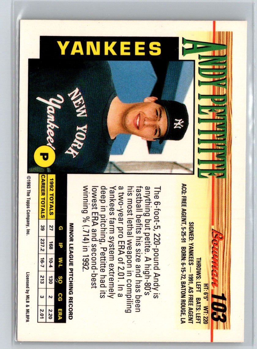 1993 Bowman #103 Andy Pettitte M28