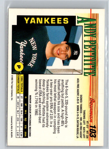 1993 Bowman #103 Andy Pettitte M28