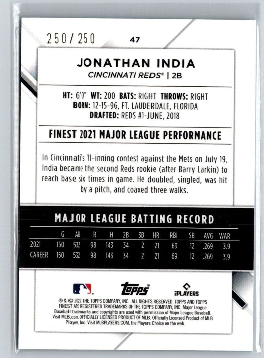 2022 Finest #47 Jonathan India Blue / Aqua Vapor Refractors #/250 M28