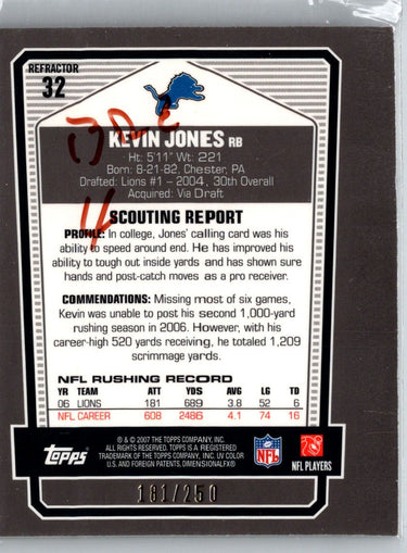 2007 Topps Draft Picks Kevin Jones Chrome Bronze Refractors #/250 M33