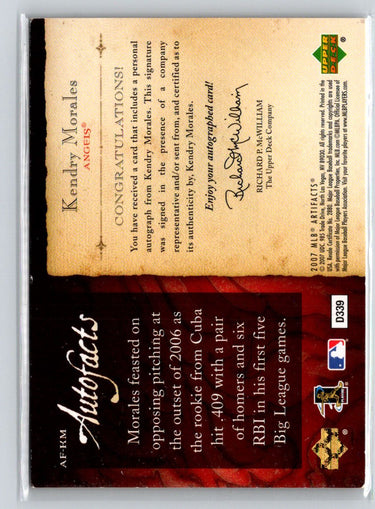 2007 Upper Deck Artifacts #AF-KM Kendry Morales Autofacts M34