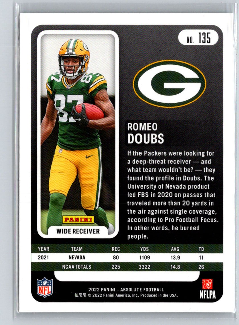 2022 Panini Absolute #135 Romeo Doubs Green M39