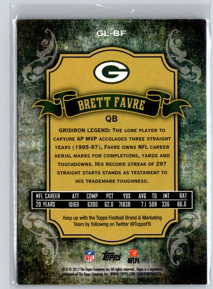 2013 Topps #GL-BF Brett Favre Gridiron Legends M41