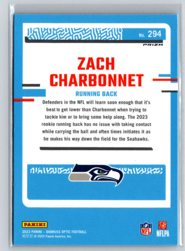 2023 Donruss Optic #294 Zach Charbonnet Blue Hyper M43