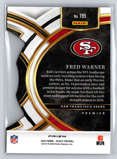 2023 Panini Select #195 Fred Warner Silver Prizms Die Cuts M43