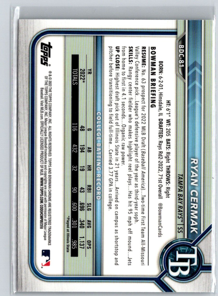 2022 Bowman Draft #BDC-81 Ryan Cermak Chrome Refractor M43