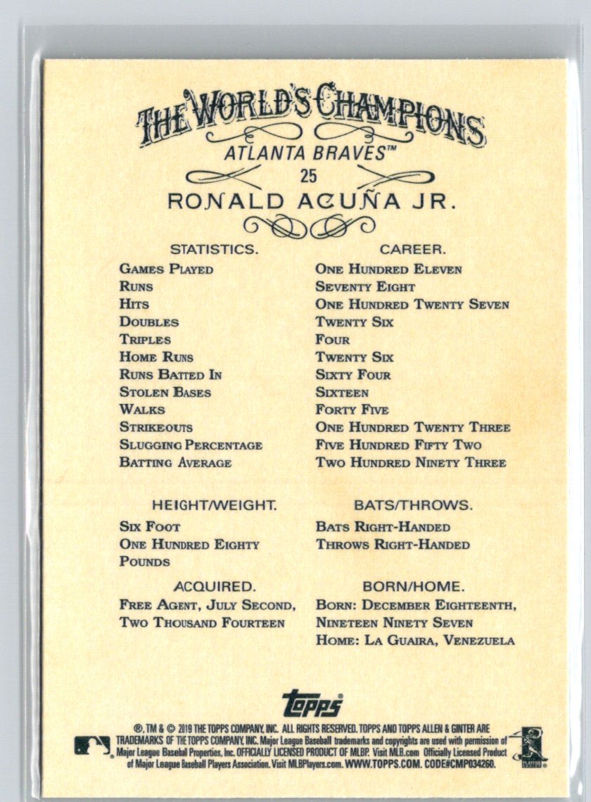 2019 Topps Allen & Ginter #25 Ronald Acuña Jr. M47