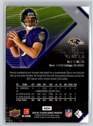2008 Upper Deck Rookie Premiere Box Set #17 Joe Flacco M48