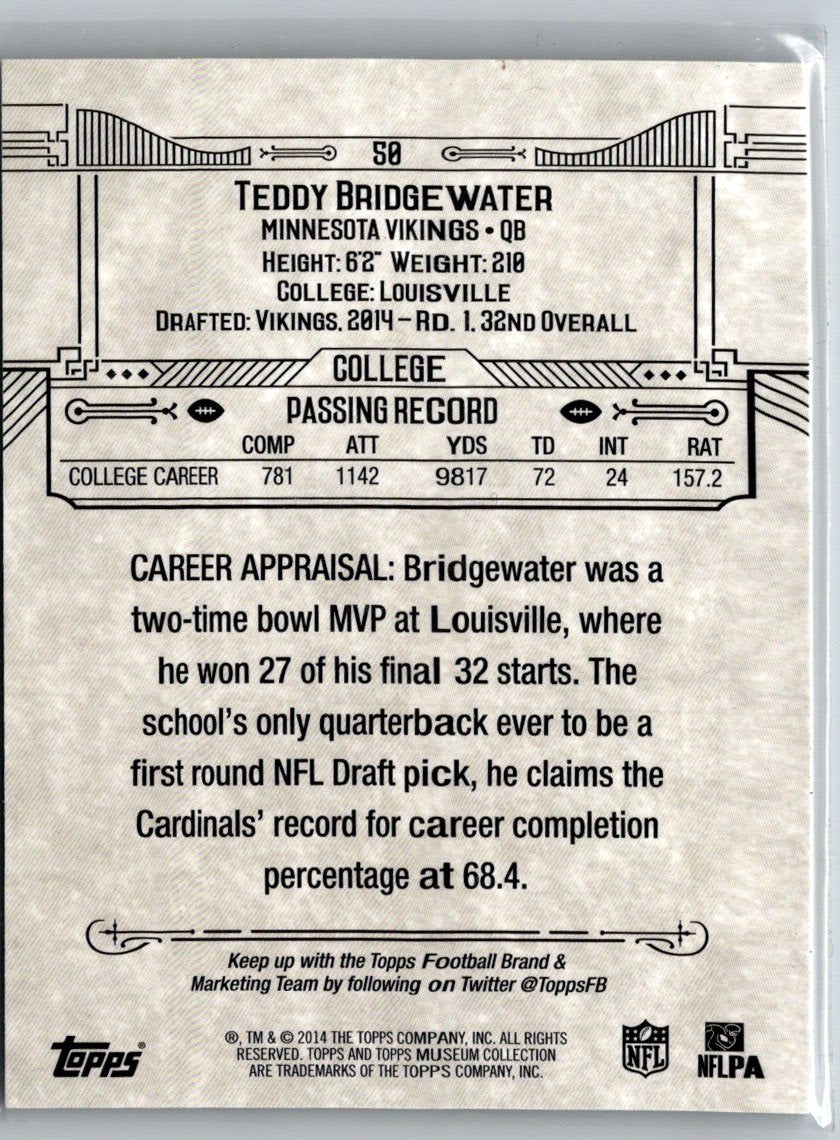 2014 Topps Museum Collection #50 Teddy Bridgewater M48
