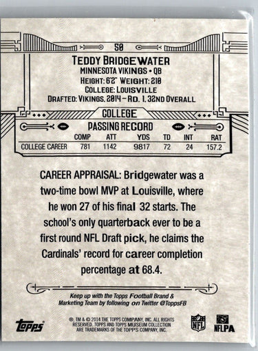 2014 Topps Museum Collection #50 Teddy Bridgewater M48