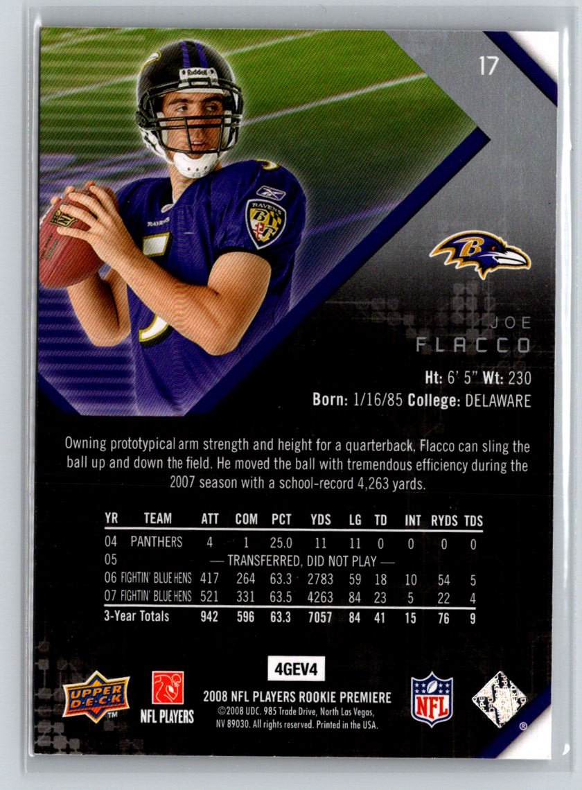 2008 Upper Deck Rookie Premiere Box Set #17 Joe Flacco M49