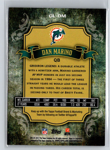 2013 Topps #GL-DM Dan Marino Gridiron Legends M50