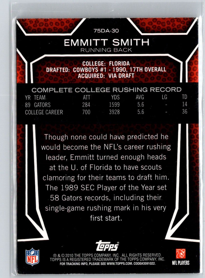 2010 Topps #75DA-30 Emmitt Smith Draft 75th Anniversary M52