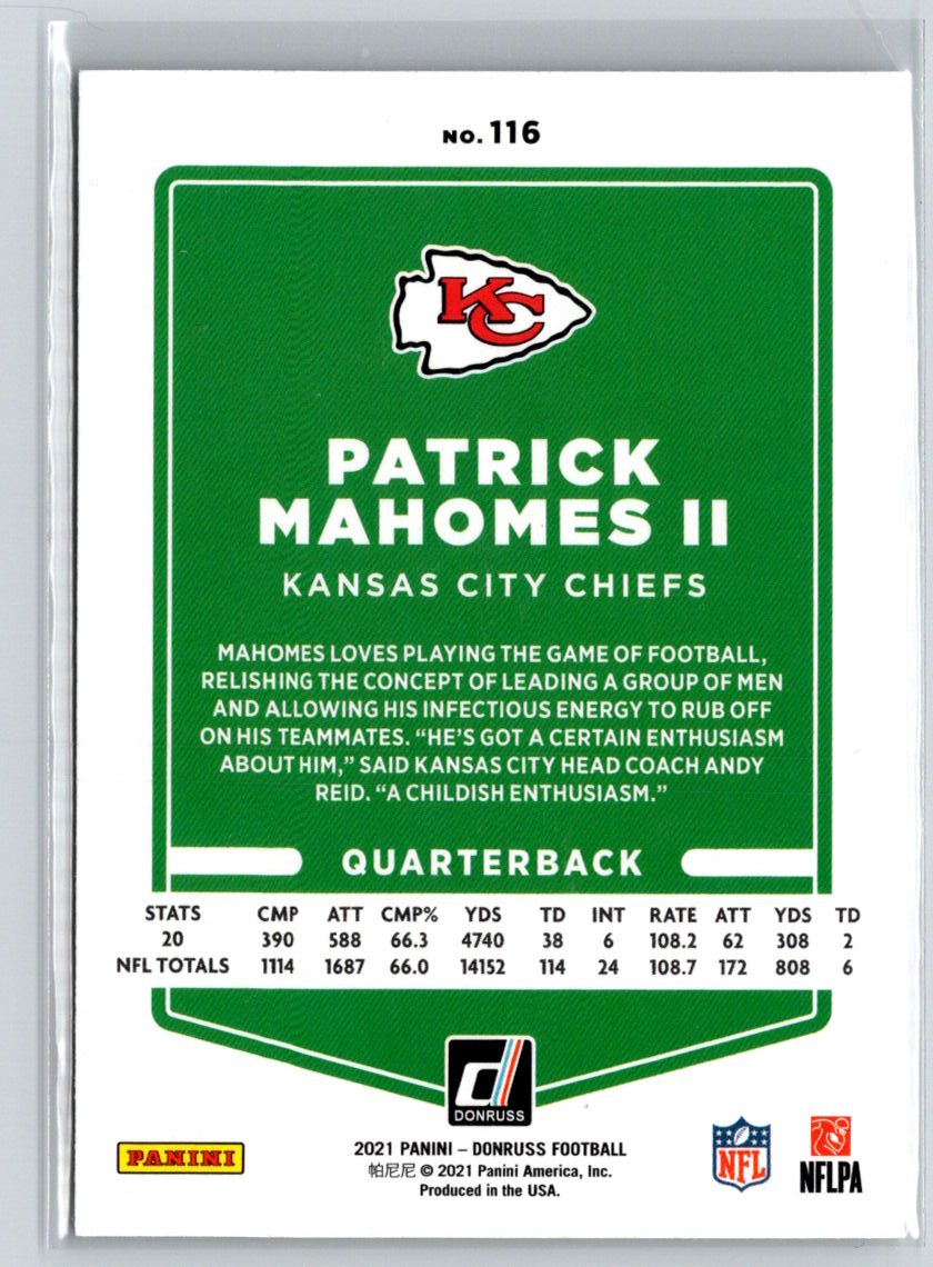 2021 Donruss #116b Patrick Mahomes II No Helmet M52