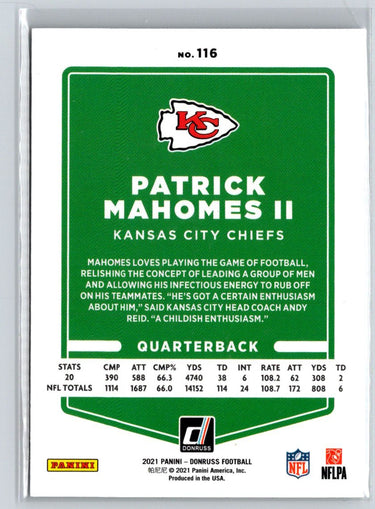 2021 Donruss #116b Patrick Mahomes II No Helmet M52