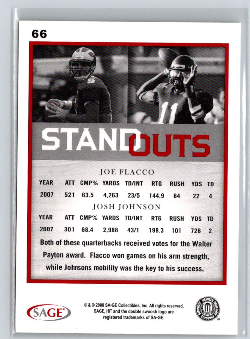 2008 SAGE HIT #66 Joe Flacco / Josh Johnson M54