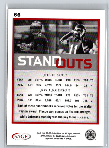 2008 SAGE HIT #66 Joe Flacco / Josh Johnson M54