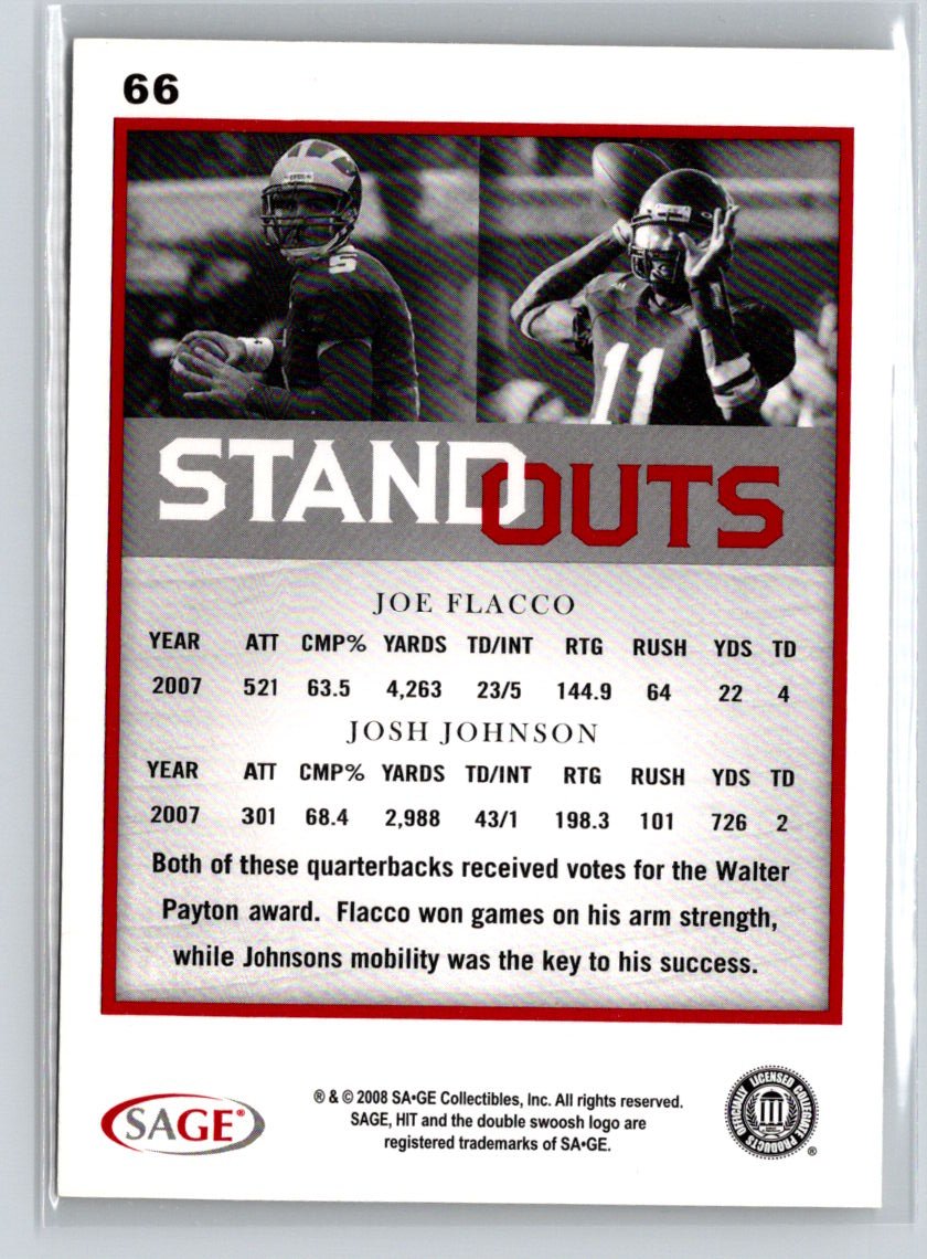 2008 SAGE HIT #66 Joe Flacco / Josh Johnson M55