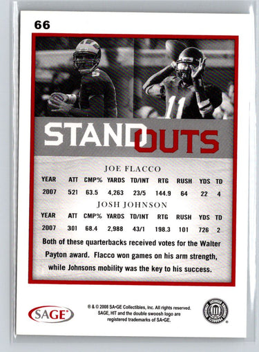 2008 SAGE HIT #66 Joe Flacco / Josh Johnson M55