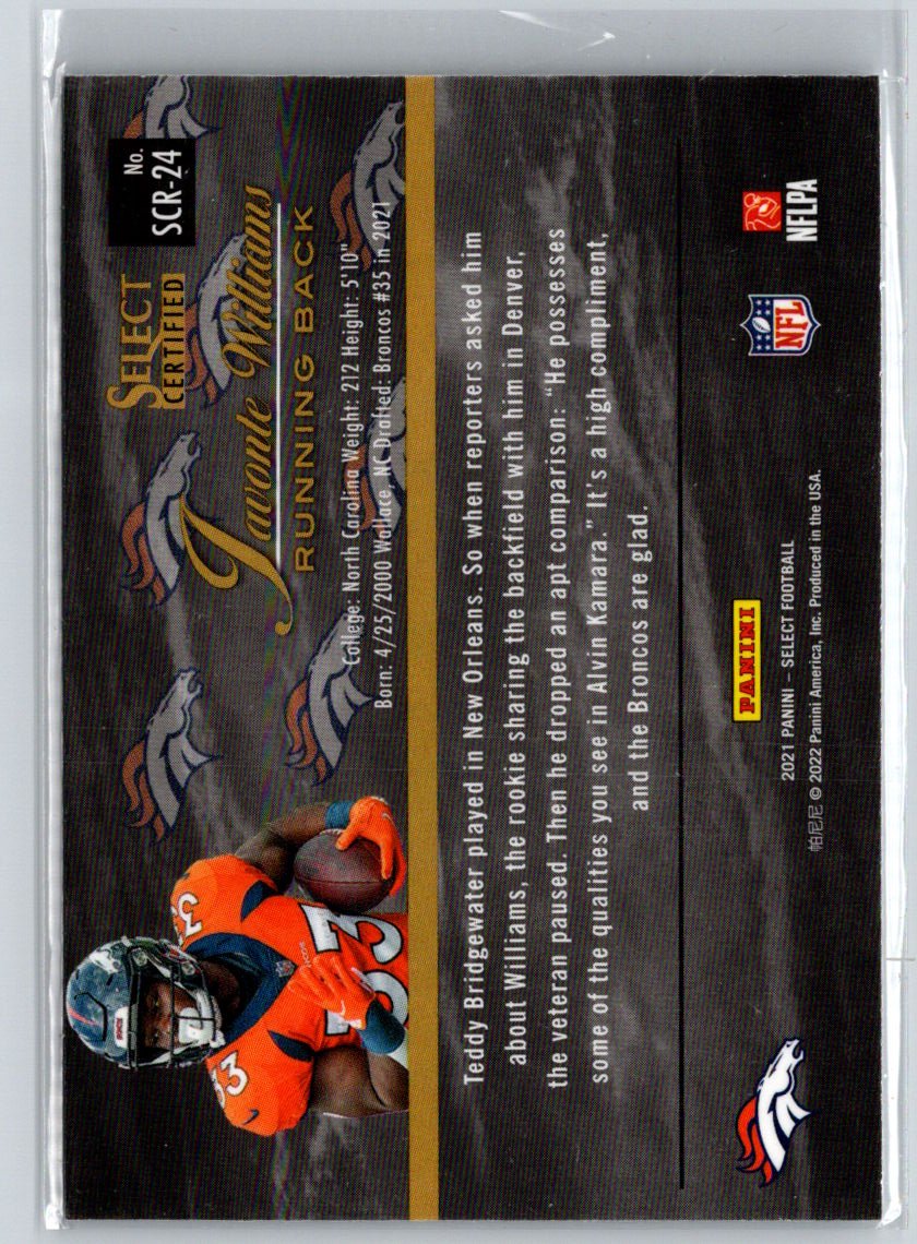 2021 Panini Select #SCR-24 Javonte Williams Select Certified Rookies M56