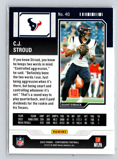 2023 Panini Contenders #40 C.J. Stroud Game Ticket Red M57