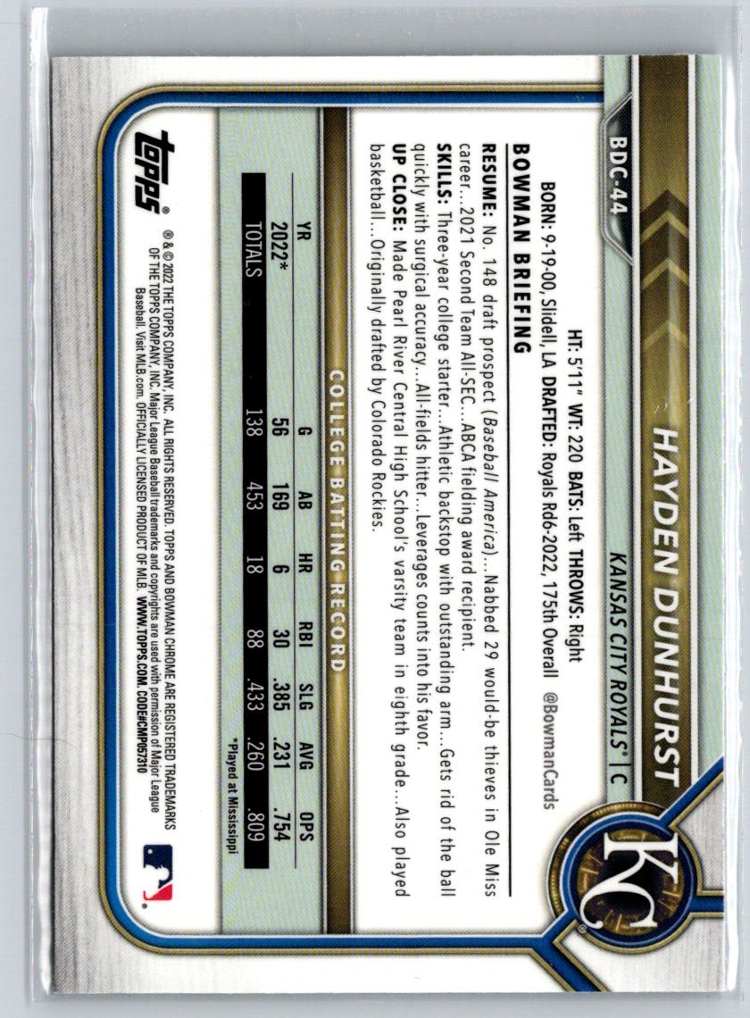 2022 Bowman Draft #BDC-44 Hayden Dunhurst Chrome M58