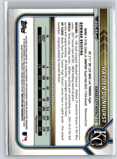 2022 Bowman Draft #BDC-44 Hayden Dunhurst Chrome M58