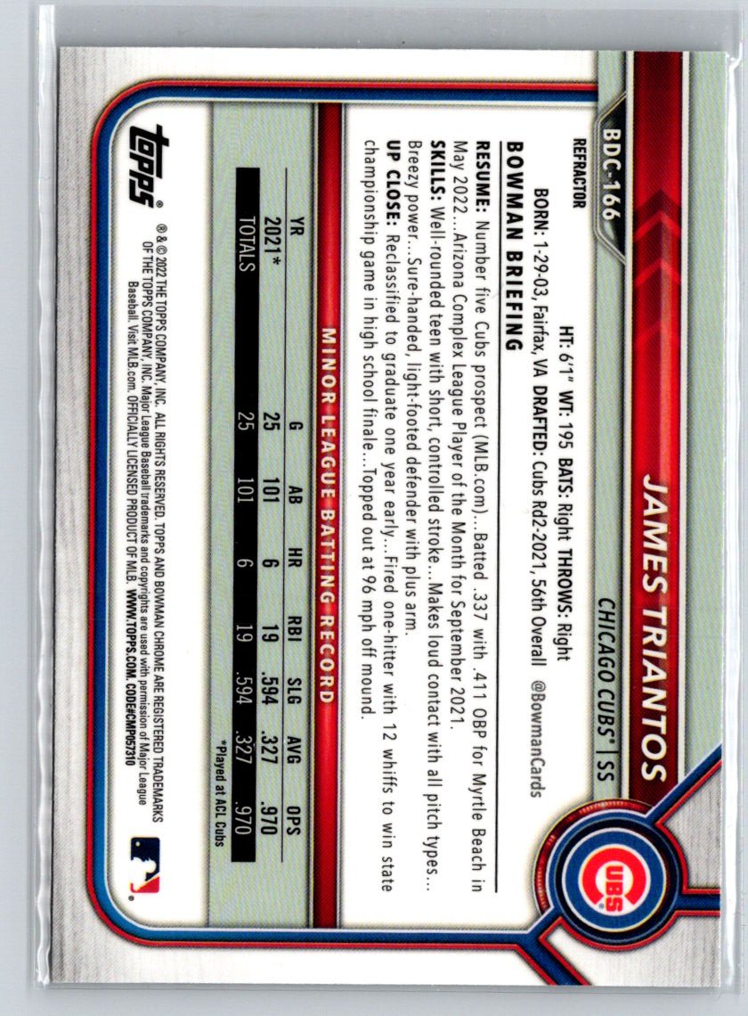 2022 Bowman Draft #BDC-166 James Triantos Chrome Refractor M58