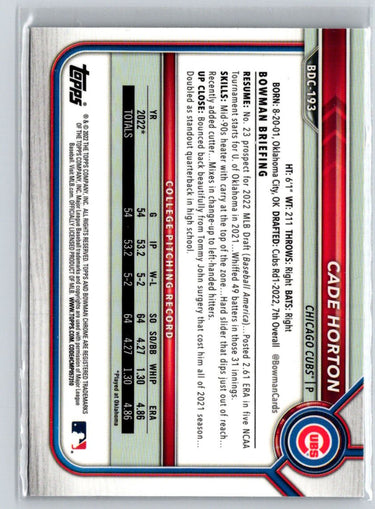 2022 Bowman Draft #BDC-193 Cade Horton Chrome M58