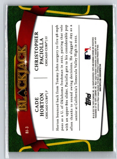 2022 Bowman Draft #BJ-3 Christopher Paciolla / Cade Horton Blackjack M58