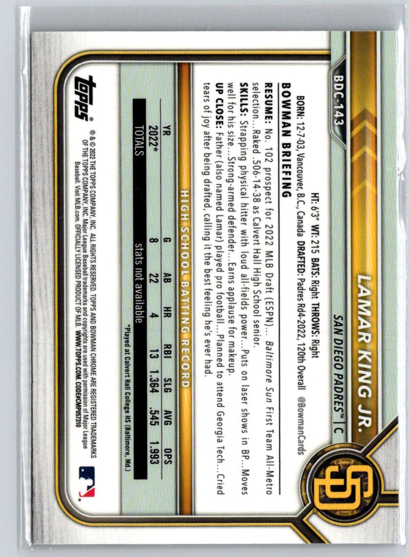 2022 Bowman Draft #BDC-143 Lamar King Jr. Chrome M58