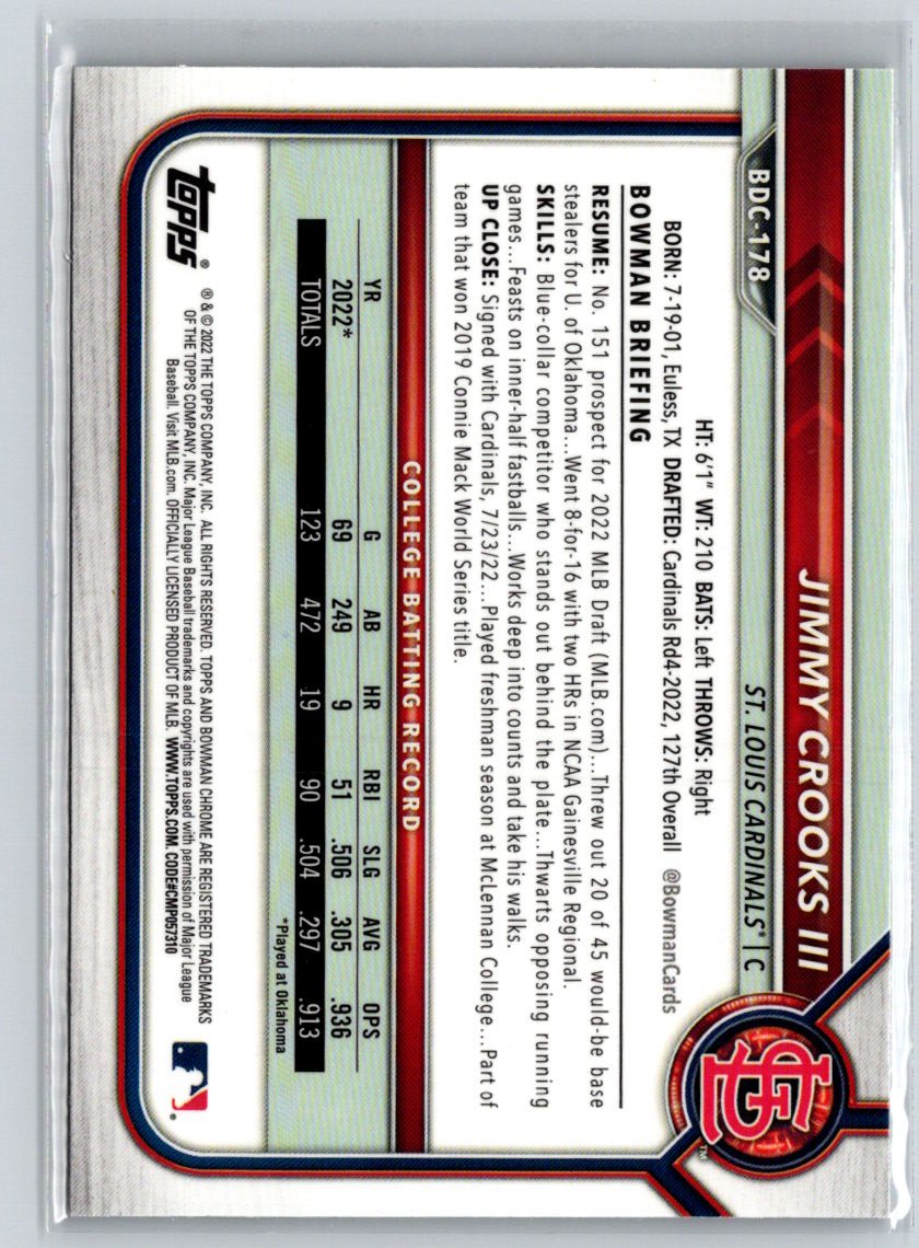 2022 Bowman Draft #BDC-178 Jimmy Crooks III Chrome M59