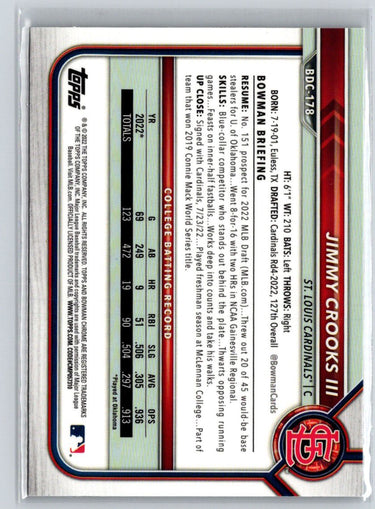 2022 Bowman Draft #BDC-178 Jimmy Crooks III Chrome M59