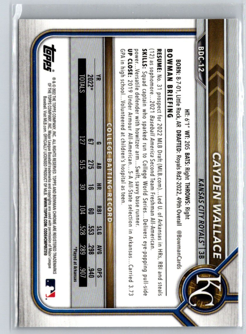 2022 Bowman Draft #BDC-12 Cayden Wallace Chrome M59