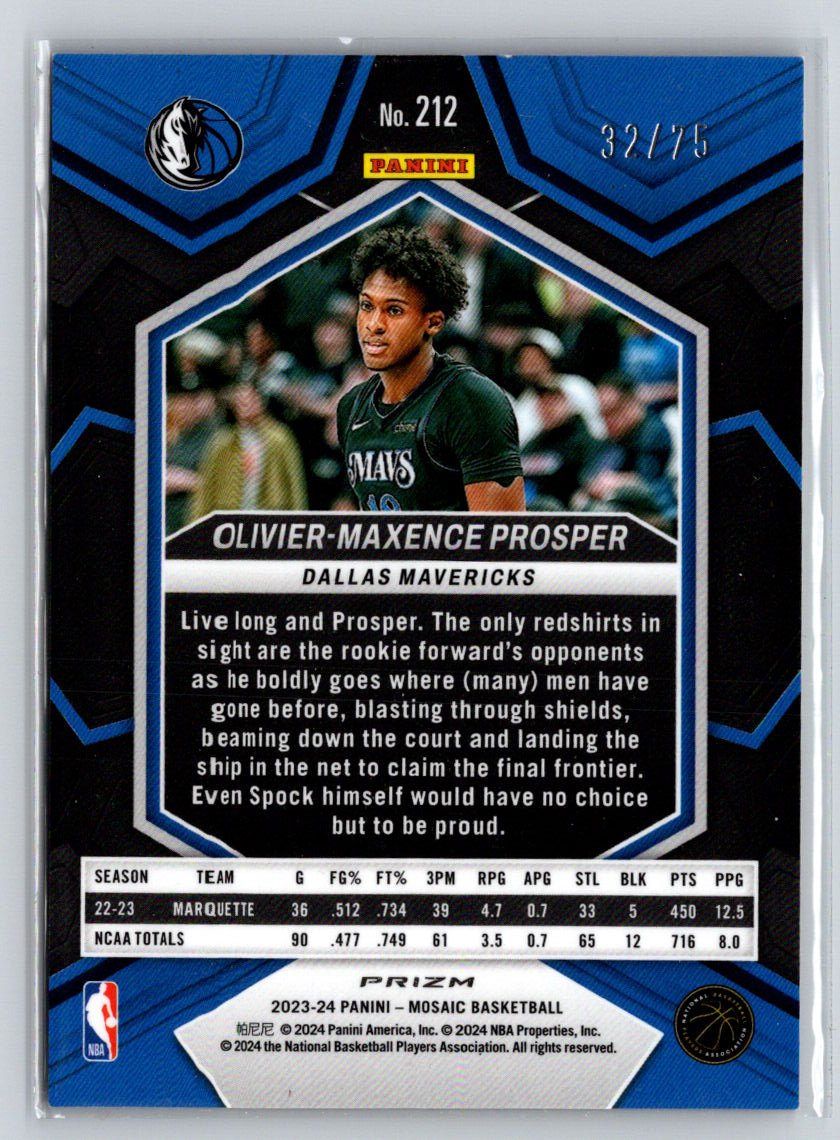 2023-24 Mosaic #212 Olivier-Maxence Prosper Choice Fusion Red Yellow #/75 M62