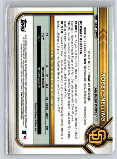 2022 Bowman Draft #BDC-82 Robby Snelling Chrome M63