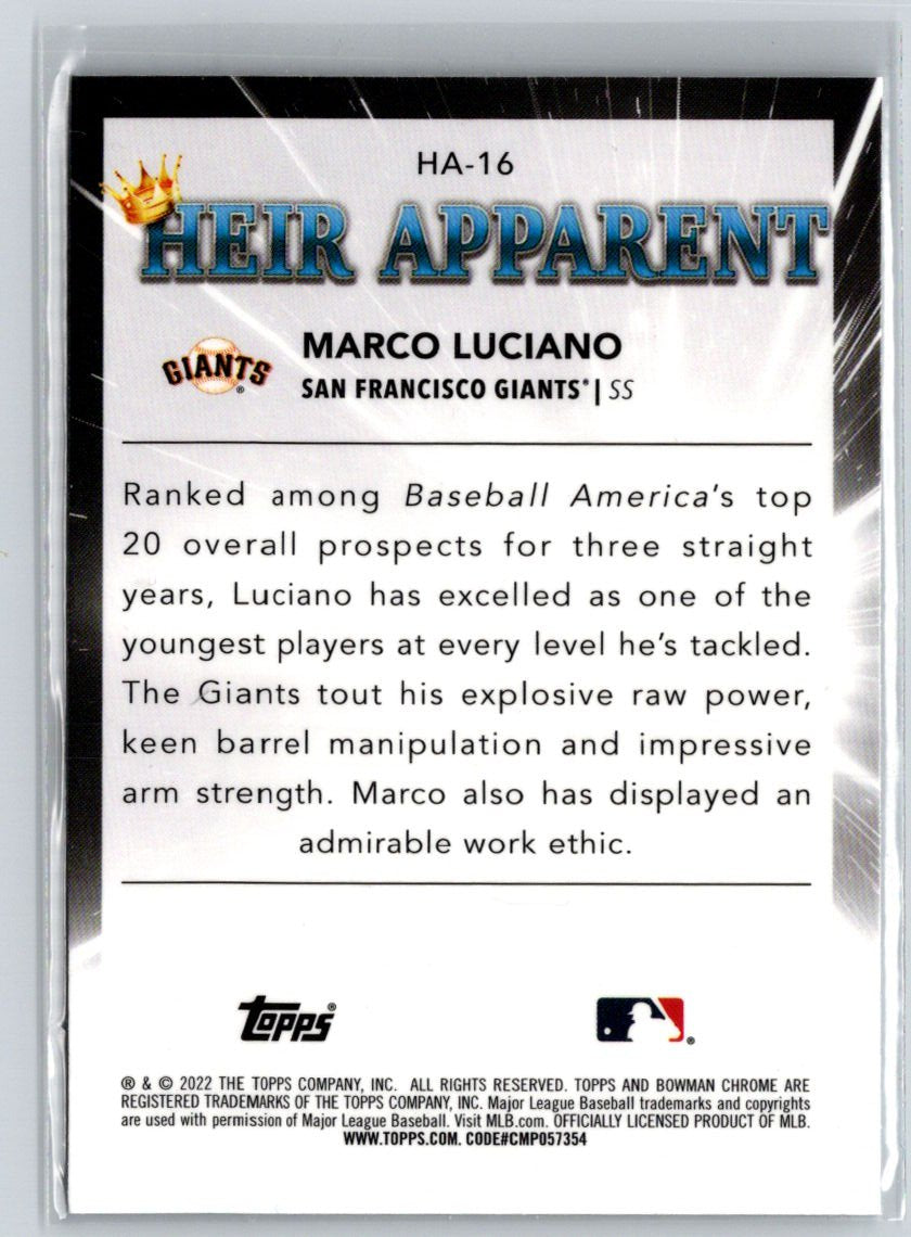 2022 Bowman Draft #HA-16 Marco Luciano Heir Apparent M63