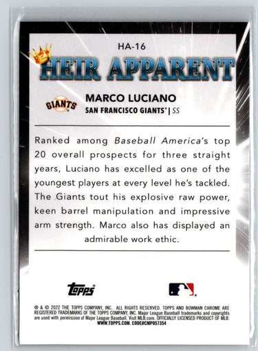 2022 Bowman Draft #HA-16 Marco Luciano Heir Apparent M63