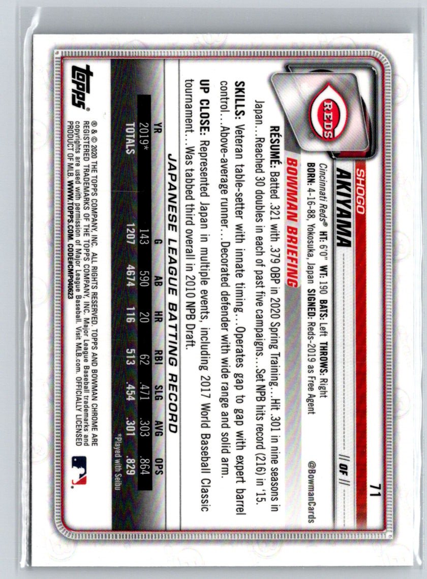 2020 Bowman Chrome #71 Shogo Akiyama M63