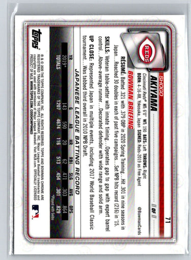 2020 Bowman Chrome #71 Shogo Akiyama M63